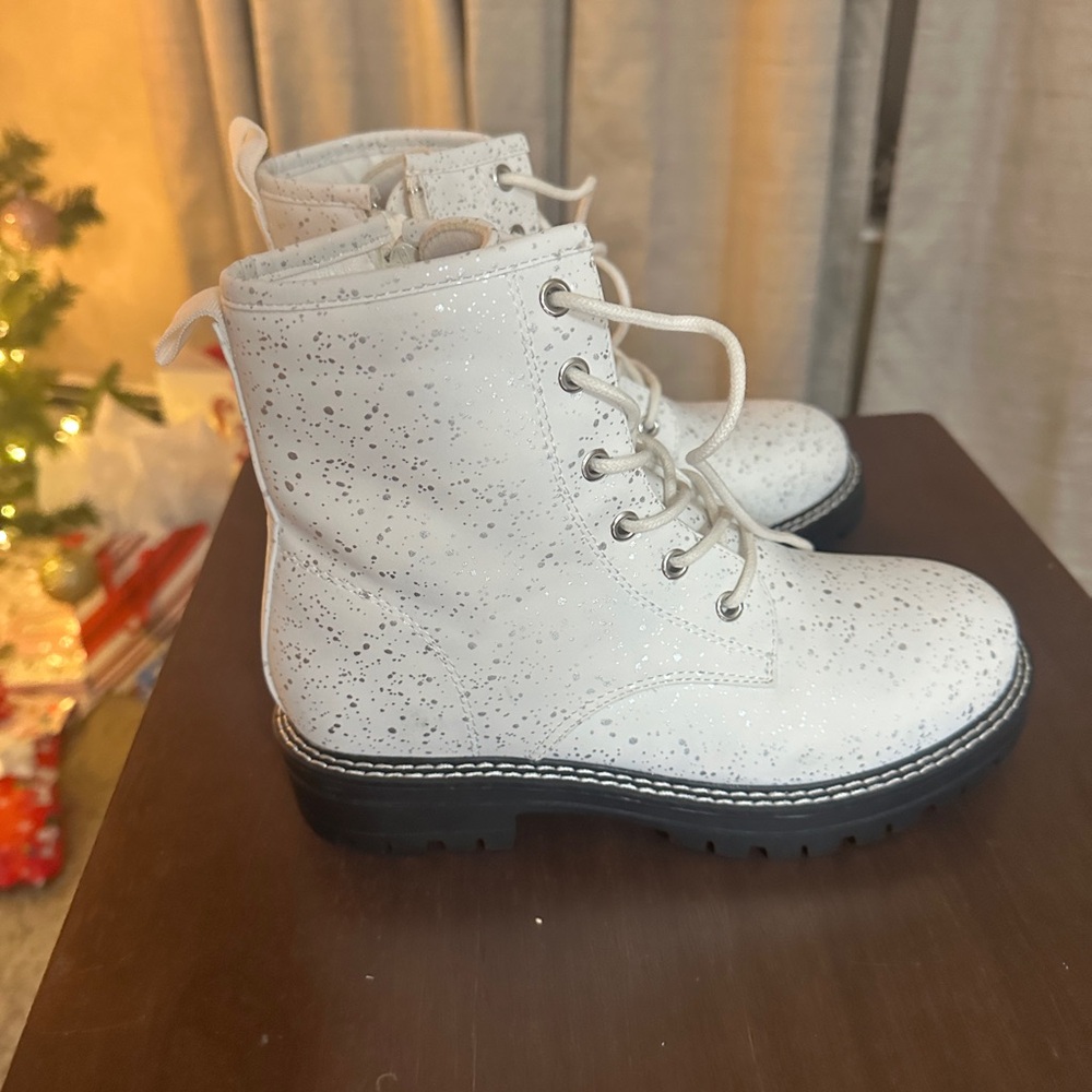 Sparkly White Kids' Combat Boots